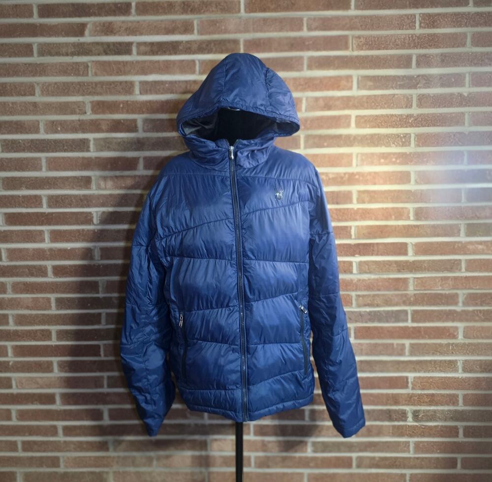 : Spyder Men's Nexus Puffer Jacket Navy Blue ThermaWeb Hooded Insulated Coat
